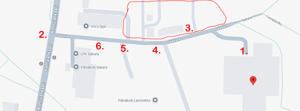 Picture of Vesala area with indicating numbers.