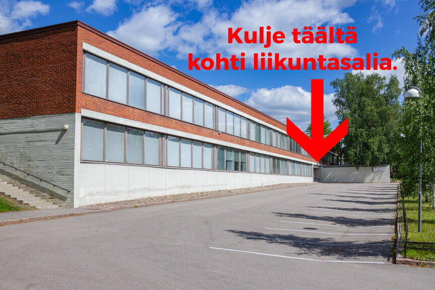 Picture of Vartiokylä secondary school with an arrow pointing in it.